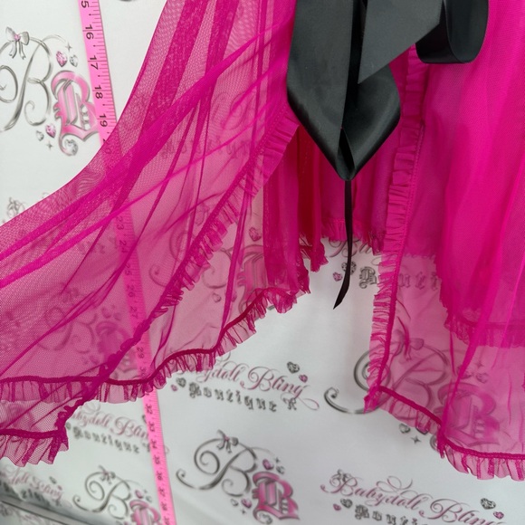 Victoria’s Secret set 2 piece rhinestone Sheer Fuchsia Babydoll matching ribbon - Picture 8 of 14